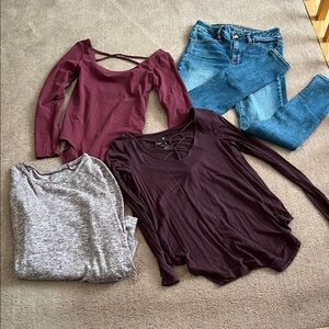BUNDLE American Eagle Outfitters: sweater, body suit, jeans + bonus tank